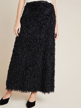 NWOT Anthropologie $170 Chantal Feathered Maxi Skirt Size Small maximalism